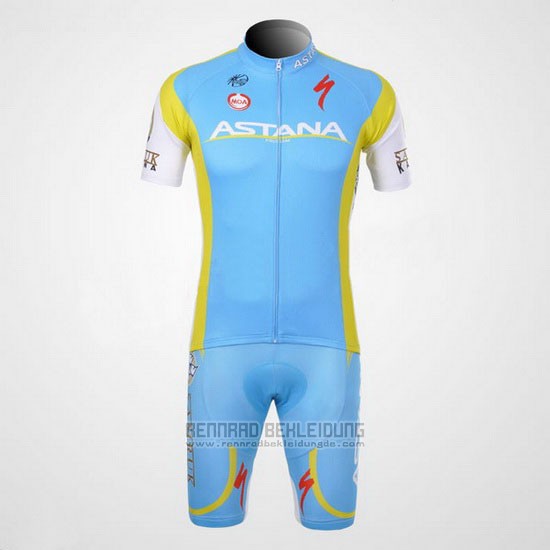 2012 Fahrradbekleidung Astana Hellblau Trikot Kurzarm und Tragerhose